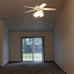 ceiling fan, living room, patio door