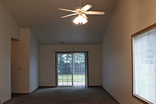 ceiling fan, living room, patio door